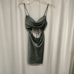 Who I Am Chic Satin Mini Dress in sea green Green